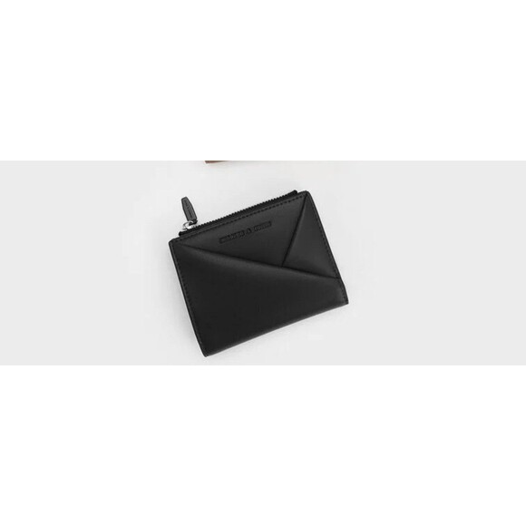 New Charles & Keith Midori Geometric Top Zip Wallet Noir Black Minimalist Preppy - Picture 14 of 15
